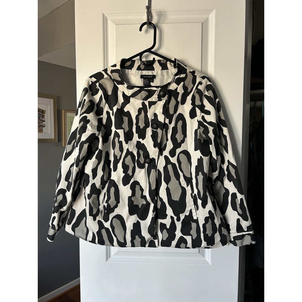 Sandro Swing Jacket Blazer White Animal Print Size Large